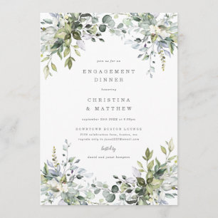 Dusty Blue Florals Verloving Diner Uitnodigen Menu