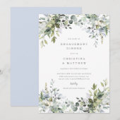 Dusty Blue Florals Verloving Diner Uitnodigen Menu (Voorkant / Achterkant)