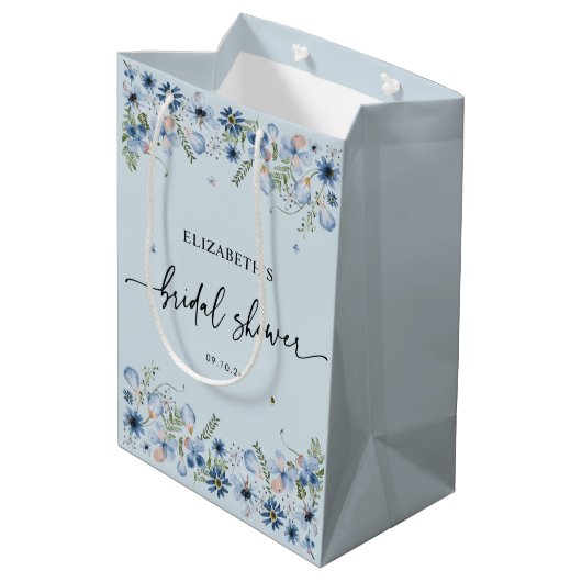 Dusty Blue Florals Vrijgezellenfeest Medium Gift B Medium Cadeauzakje (Achterkant Gekanteld)