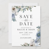 Dusty Blue Florals Waterverf Save the Date Kaart (Voorkant)
