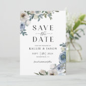 Dusty Blue Florals Waterverf Save the Date Kaart (Staand voorkant)