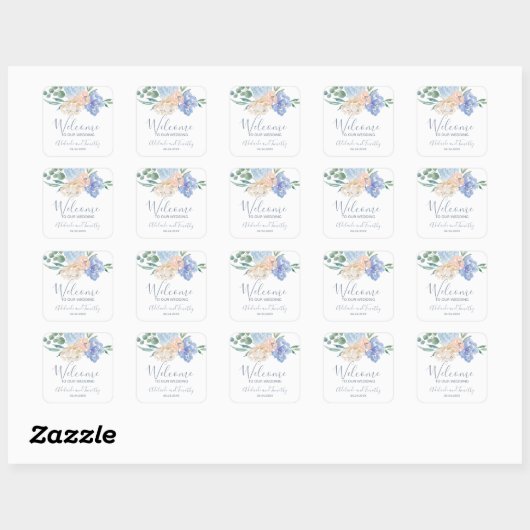 Dusty Blue Florals Weddenschap Welkom Vierkante Sticker (Vel)