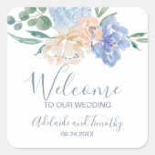 Dusty Blue Florals Weddenschap Welkom Vierkante Sticker (Voorkant)