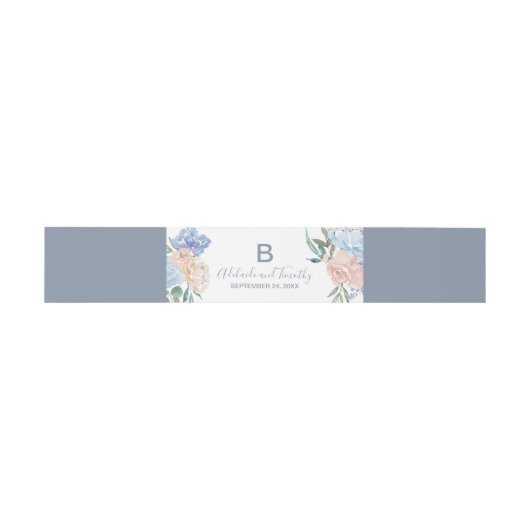Dusty Blue Florals Wedding Belly Band Uitnodigingen Wikkel (Vlak)