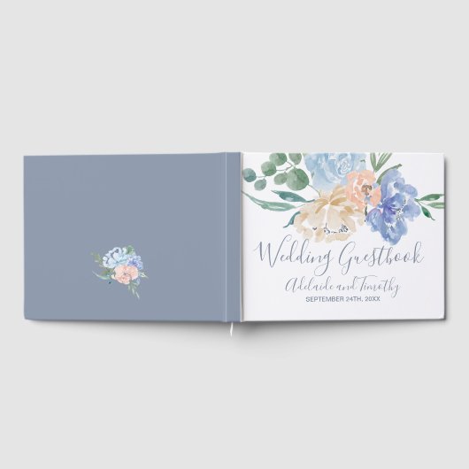 Dusty Blue Florals Wedding Gastenboek (Volledig)