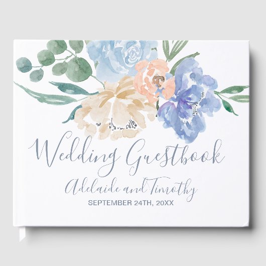 Dusty Blue Florals Wedding Gastenboek (Voorkant)