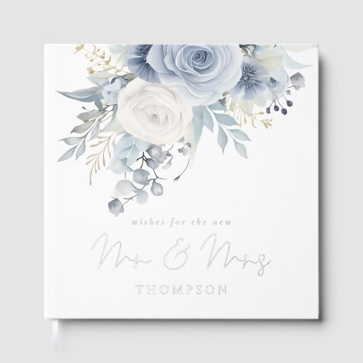 Dusty Blue Florals Wedding Gastenboek (Voorkant)