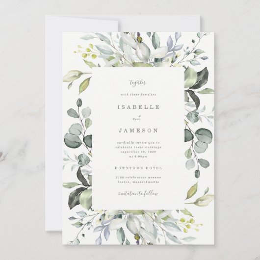 Dusty Blue Florals Wedding Kaart (Voorkant)