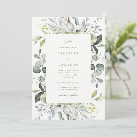 Dusty Blue Florals Wedding Kaart (Staand voorkant)
