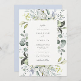 Dusty Blue Florals Wedding Kaart