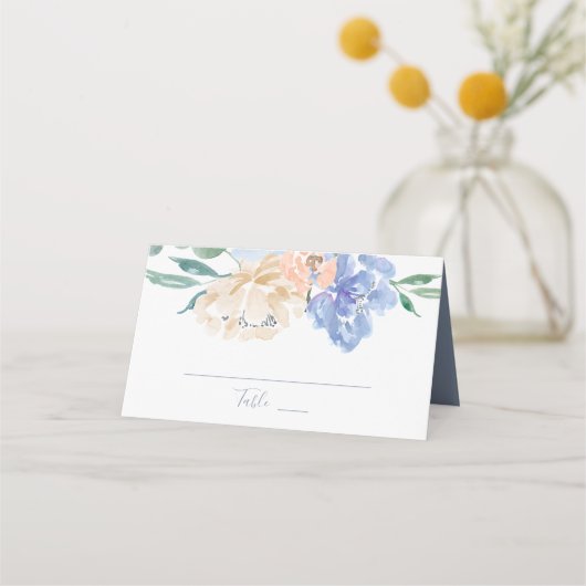 Dusty Blue Florals Wedding Plaatskaartje (Voorkant)