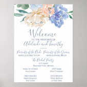 Dusty Blue Florals Wedding Programme Poster (Voorkant)