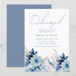 Dusty Blue Florals Wedding Rehearsal Dinner Kaart