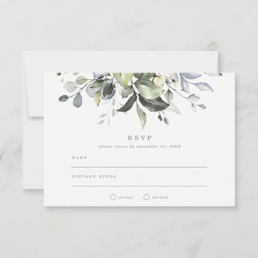 Dusty Blue Florals Wedding RSVP Kaart (Voorkant)