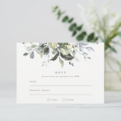 Dusty Blue Florals Wedding RSVP Kaart (Staand voorkant)