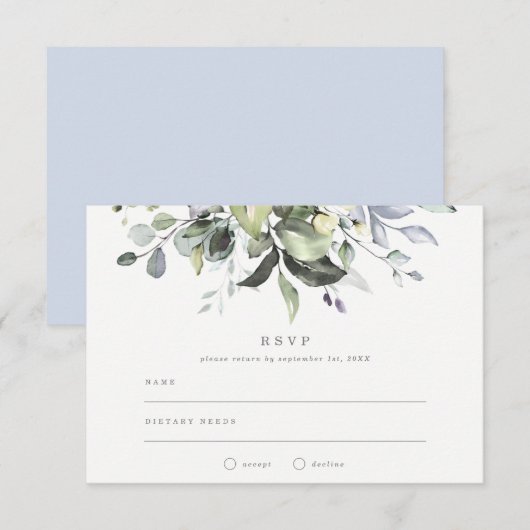 Dusty Blue Florals Wedding RSVP Kaart (Voorkant / Achterkant)