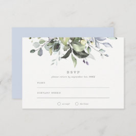 Dusty Blue Florals Wedding RSVP Kaart