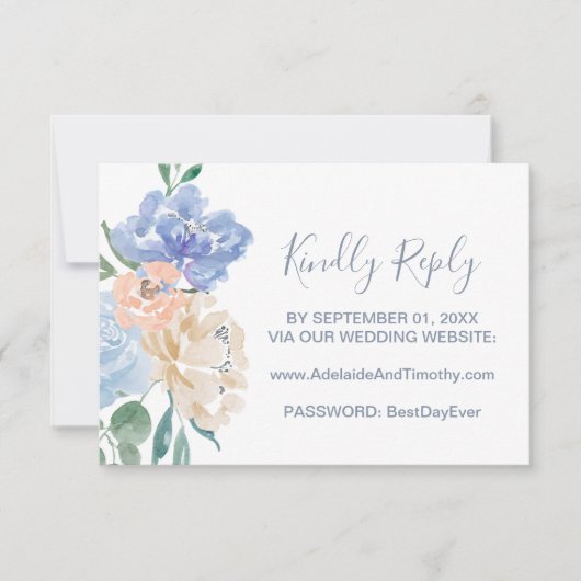 Dusty Blue Florals Wedding Website RSVP Card (Voorkant)