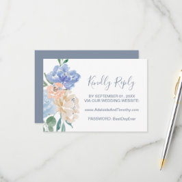 Dusty Blue Florals Wedding Website RSVP Card Kaartje
