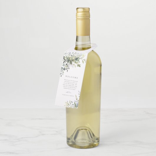 Dusty Blue Florals Welkom Fles Hanger (Schuin)