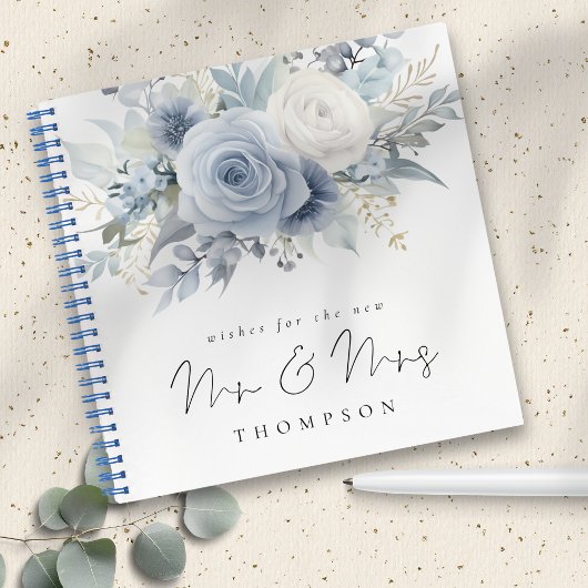 Dusty Blue Florals wenst nieuwe Mr. Mrs. Guest Boo Notitieboek