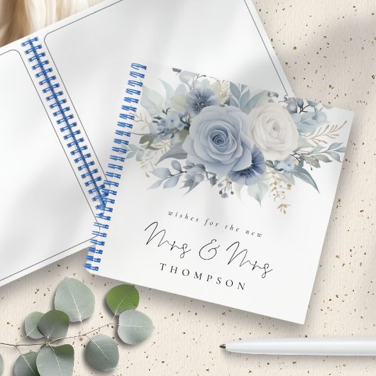 Dusty Blue Florals wenst nieuwe Mrs. Guest Book Notitieboek