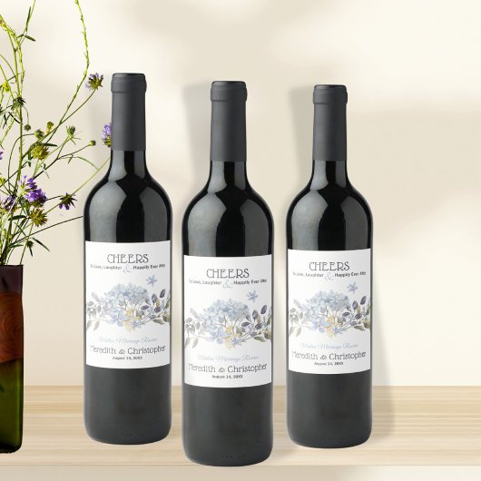 Dusty Blue Florals Wijn Etiket