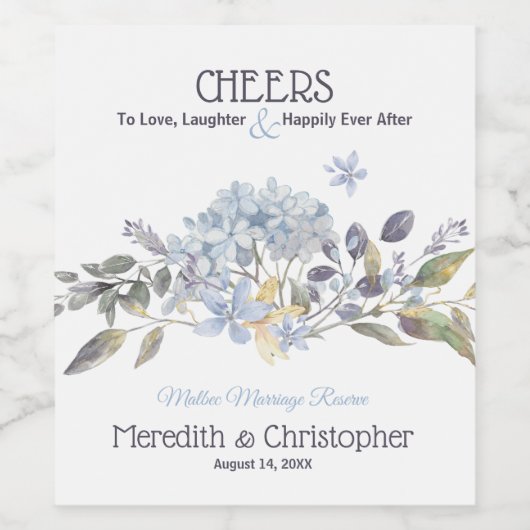 Dusty Blue Florals Wijn Etiket (Enkel label)