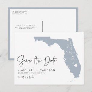 Dusty Blue Florida Kaart QR Code Bewaar de datum