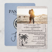 Dusty Blue Florida Passport Wedding Invitation Kaart (Voorkant / Achterkant)