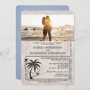 Dusty Blue Florida Passport Wedding Invitation Kaart