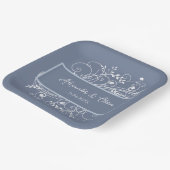 Dusty Blue Flourish Bruiloft Douche Papier Borden Papieren Bordje (Gebogen)