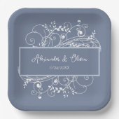 Dusty Blue Flourish Bruiloft Douche Papier Borden Papieren Bordje (Voorkant)
