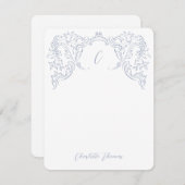 Dusty Blue Flourish Monogram briefpapier Notitiekaartje (Voorkant / Achterkant)