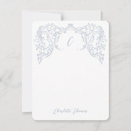 Dusty Blue Flourish Monogram briefpapier Notitiekaartje