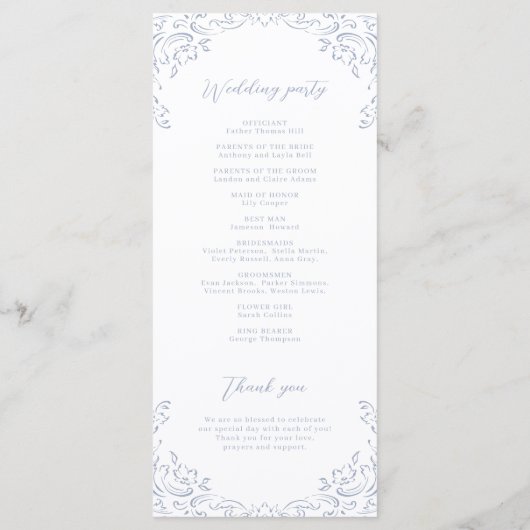 Dusty Blue Flourish Monogram Programma (Achterkant)