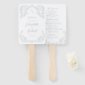Dusty Blue  Flourish Monogram Programma Handwaaier (Voorkant en achterkant)