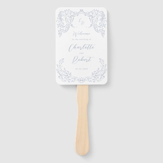 Dusty Blue  Flourish Monogram Programma Handwaaier (Voorkant)