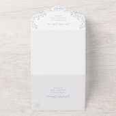 Dusty Blue  Flourish Monogram Wedding All In One Uitnodiging (Buitenkant)
