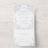 Dusty Blue  Flourish Monogram Wedding All In One Uitnodiging (Binnen)