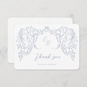 Dusty Blue  Flourish Monogram Wedding Bedankkaart (Voorkant / Achterkant)