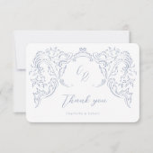 Dusty Blue  Flourish Monogram Wedding Bedankkaart (Voorkant)