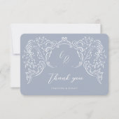 Dusty Blue  Flourish Monogram Wedding Bedankkaart (Voorkant)