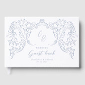 Dusty Blue Flourish Monogram Wedding Gastenboek (Voorkant)