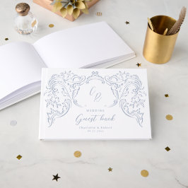 Dusty Blue Flourish Monogram Wedding Gastenboek