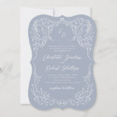Dusty Blue Flourish Monogram Wedding Kaart (Voorkant)