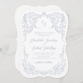 Dusty Blue  Flourish Monogram Wedding Kaart (Voorkant / Achterkant)