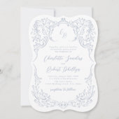 Dusty Blue  Flourish Monogram Wedding Kaart (Voorkant)