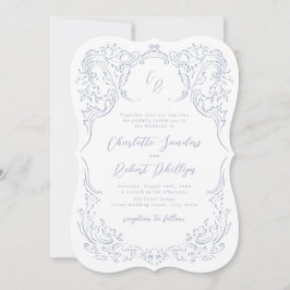 Dusty Blue Flourish Monogram Wedding Kaart