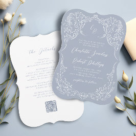 Dusty Blue  Flourish Monogram Wedding Kaart